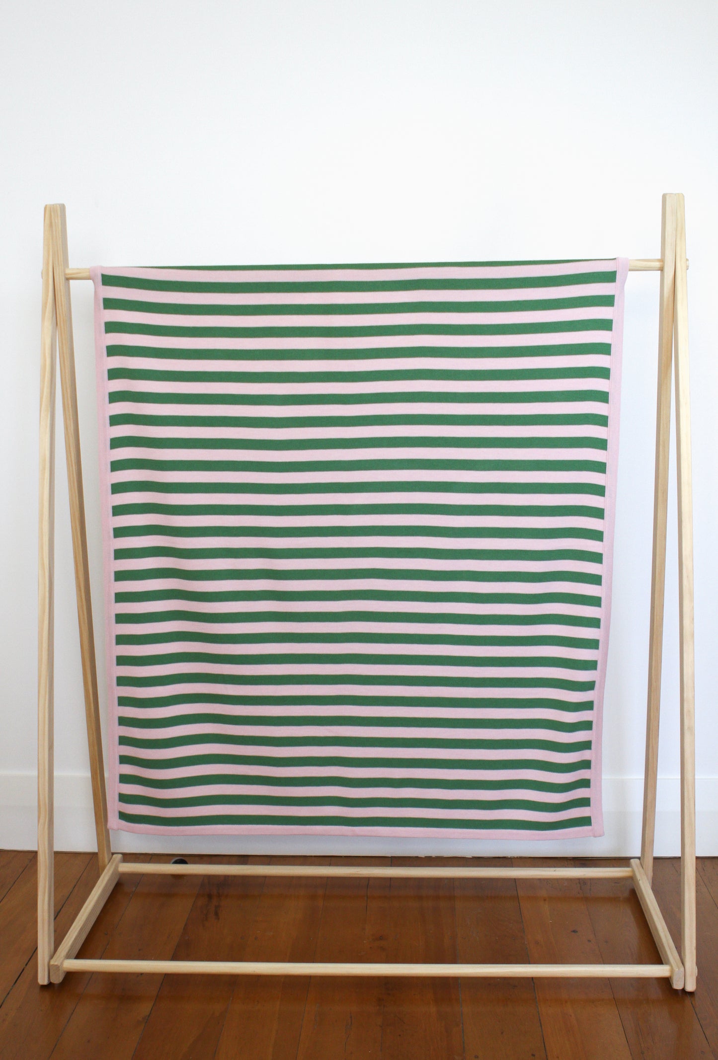 The Classic Stripey in Leaf & Baby Pink Baby Blanket