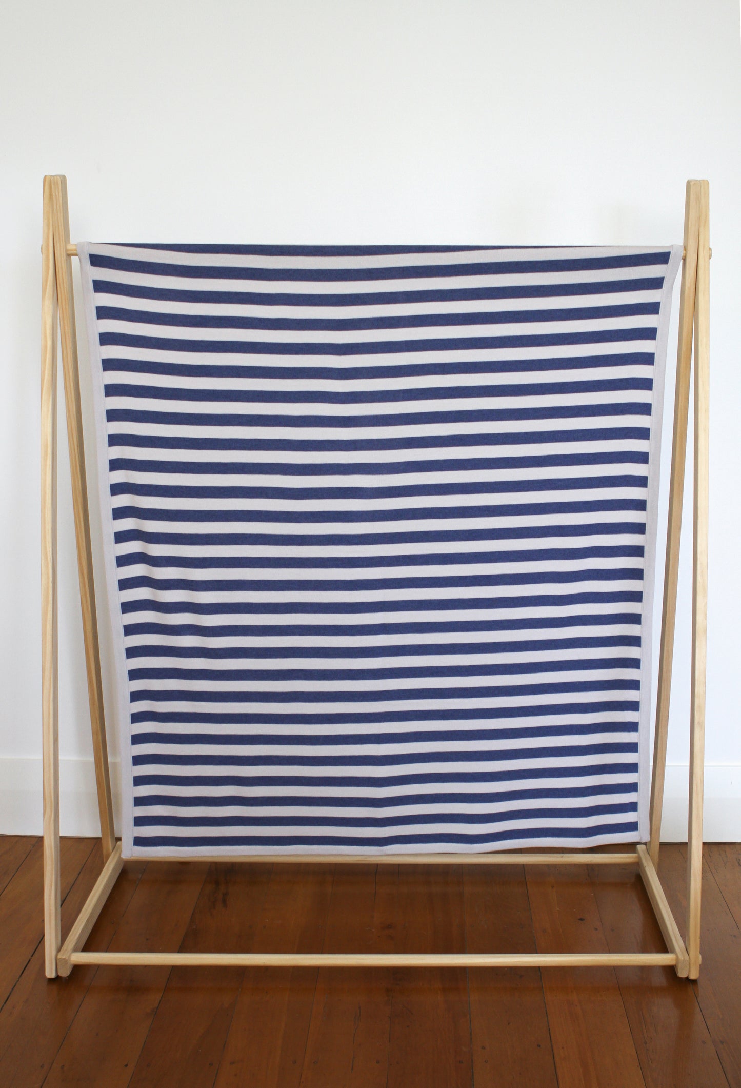 The Classic Stripey in Sailor blue + Silver Grey Baby Blanket