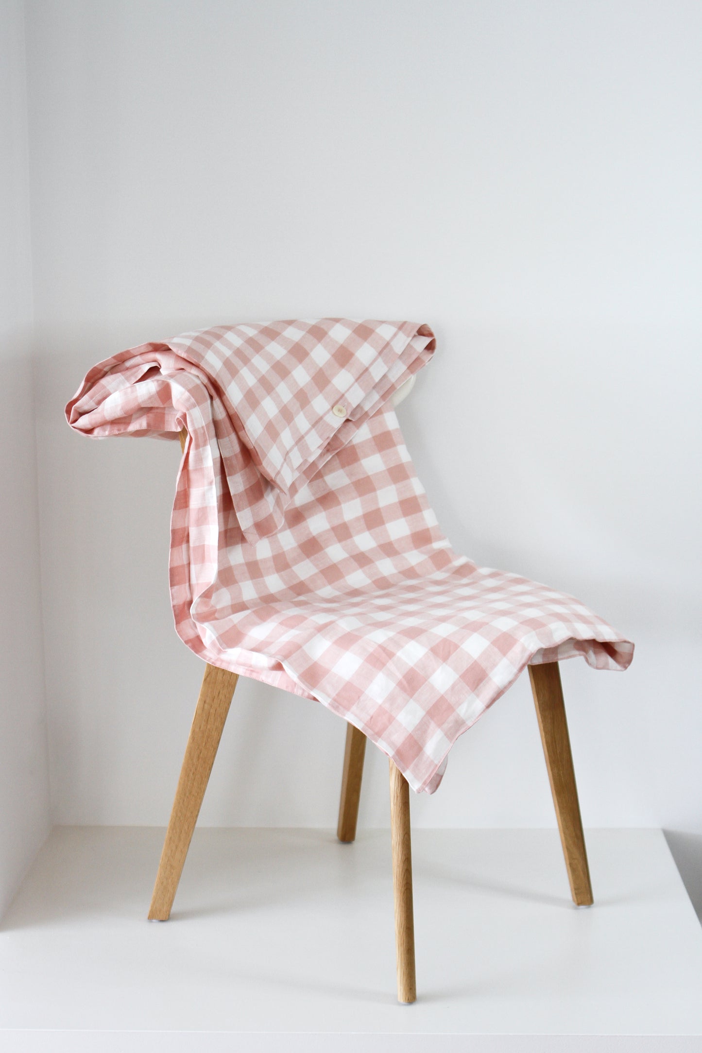 Linen Cot Duvet Cover-Blush Gingham