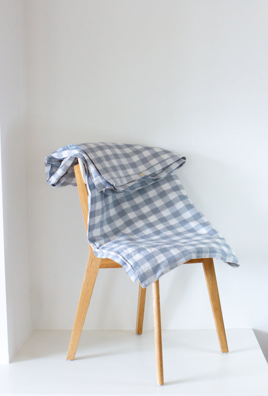 Linen Cot Duvet Cover-Duckegg Blue Gingham