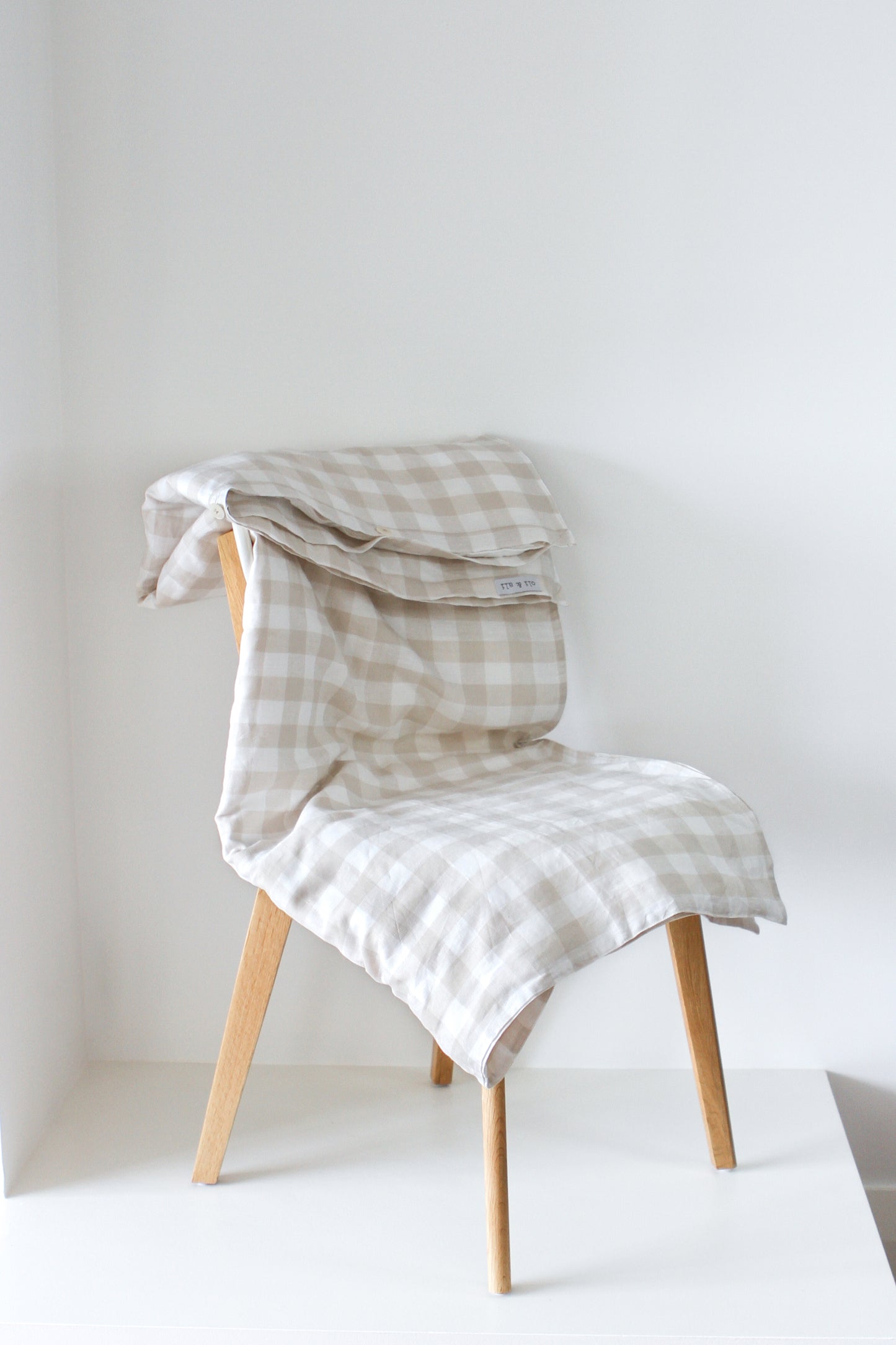 Linen Cot Duvet Cover-Natural and White Gingham