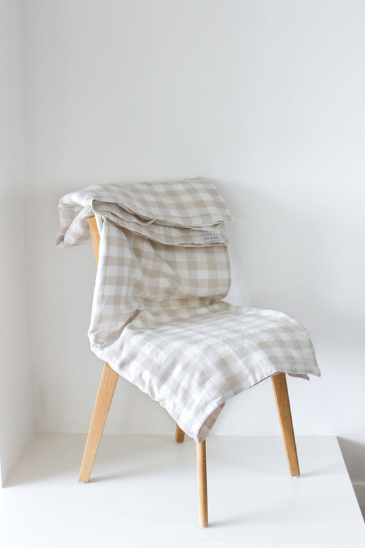 Linen Cot Duvet Cover-Natural and White Gingham