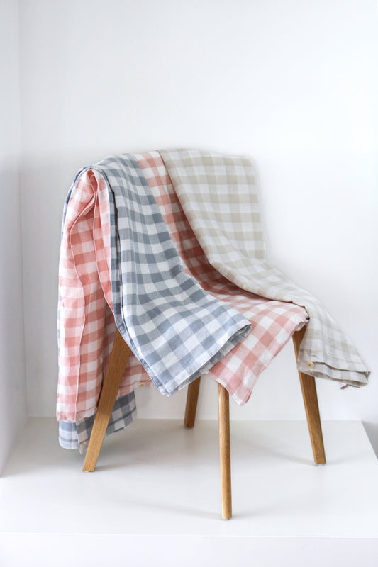 Linen Cot Duvet Cover-Blush Gingham