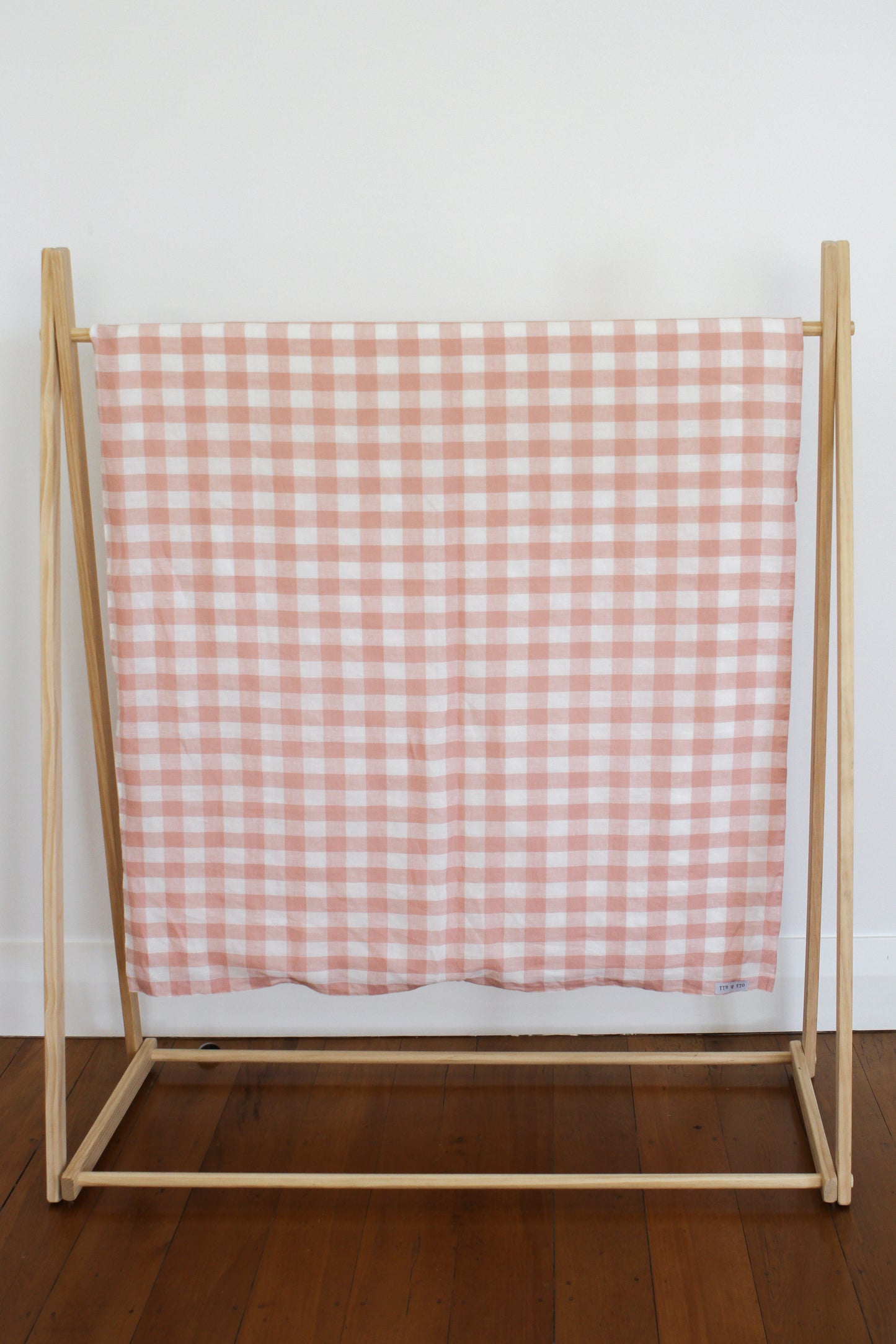 Linen Cot Duvet Cover-Blush Gingham